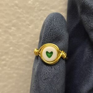 Gold Pinky Ring with Green/Blue Heart